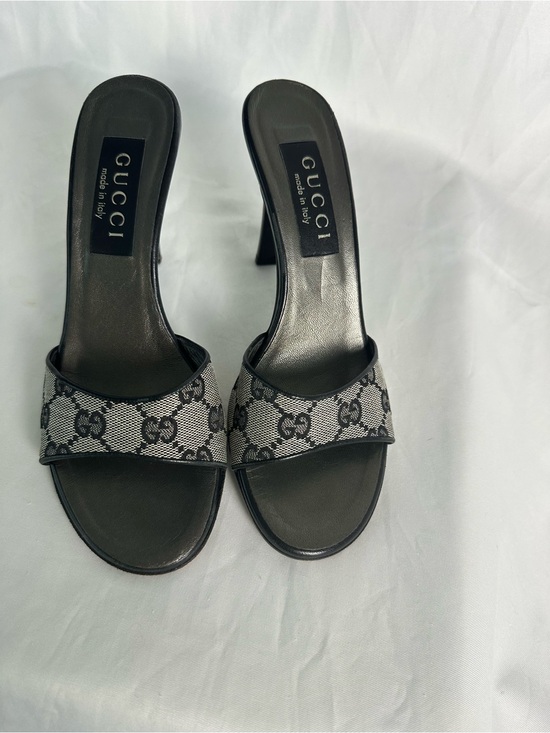 Gucci Shoes - Vintage Gucci GG Monogram Canvas Heeled Mules Slides Black 6.5B Made in Italy